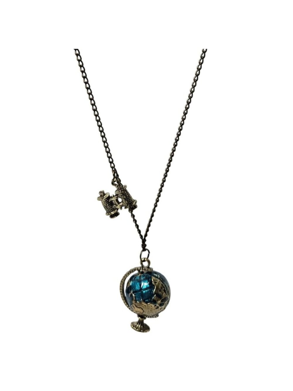 Vintage Globe Pendant Necklace Binoculars Charm Traveler Wanderlust Explorer